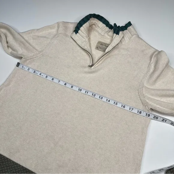 Old Ranch Sweater 1/4 Zip Mock Neck Knit Organic Cotton Cream Green Fisherman XL