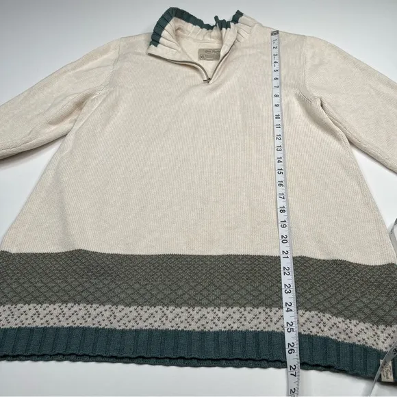 Old Ranch Sweater 1/4 Zip Mock Neck Knit Organic Cotton Cream Green Fisherman XL