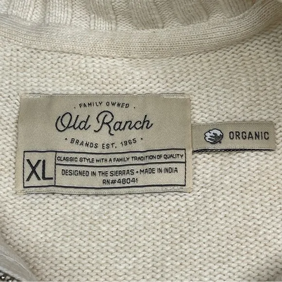Old Ranch Sweater 1/4 Zip Mock Neck Knit Organic Cotton Cream Green Fisherman XL
