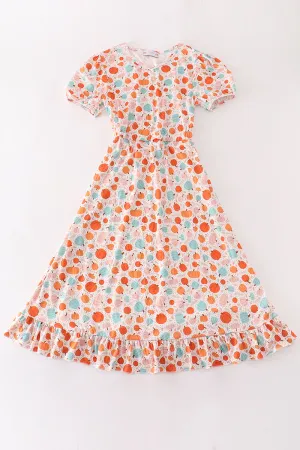 Orange Pumpkin Print Mom Dress
