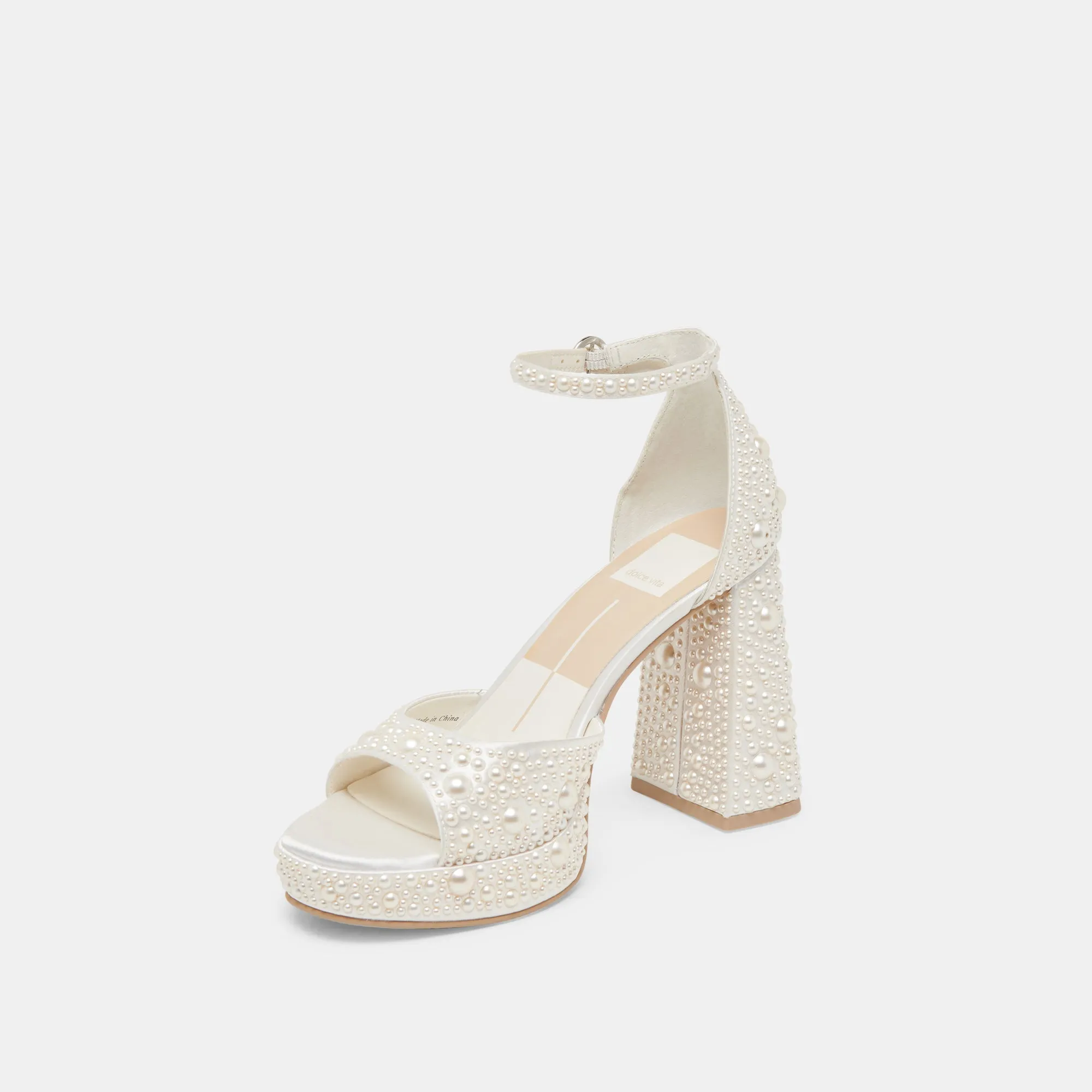 PANDRO PEARL WIDE HEELS TRUE WHITE SATIN
