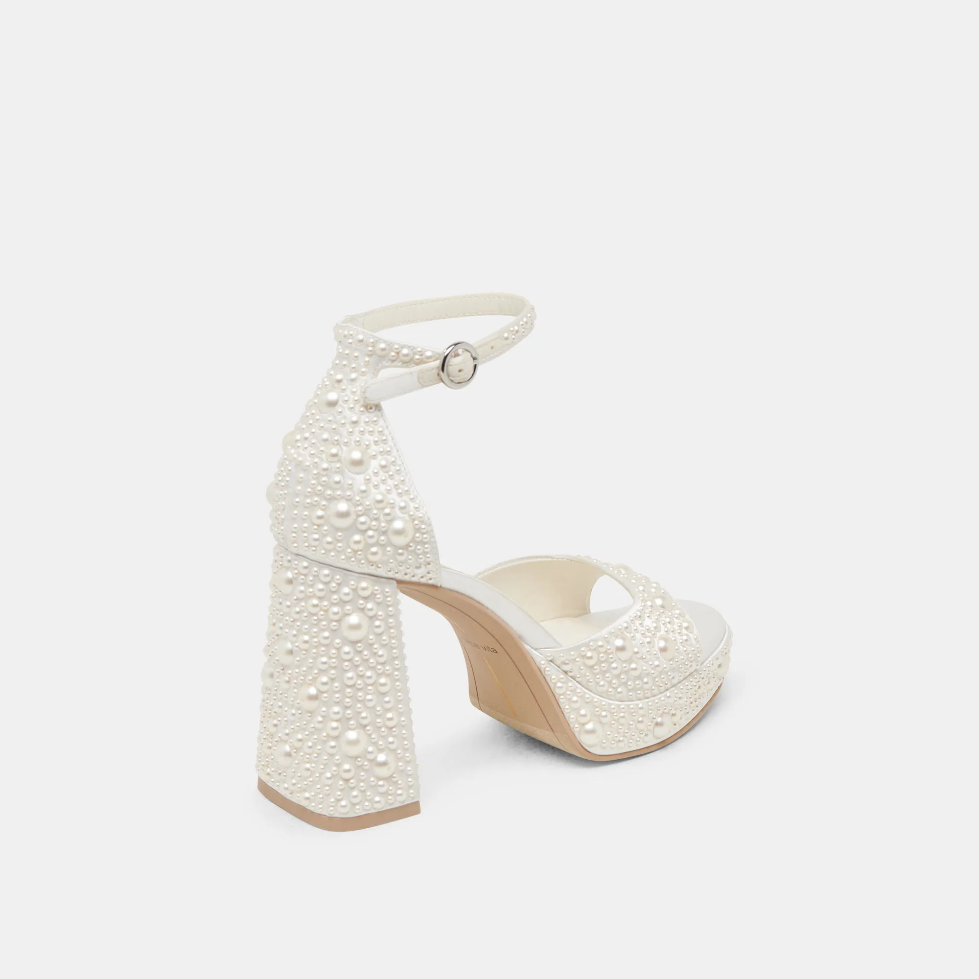 PANDRO PEARL WIDE HEELS TRUE WHITE SATIN