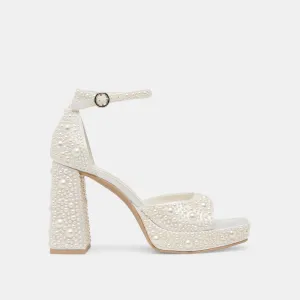 PANDRO PEARL WIDE HEELS TRUE WHITE SATIN