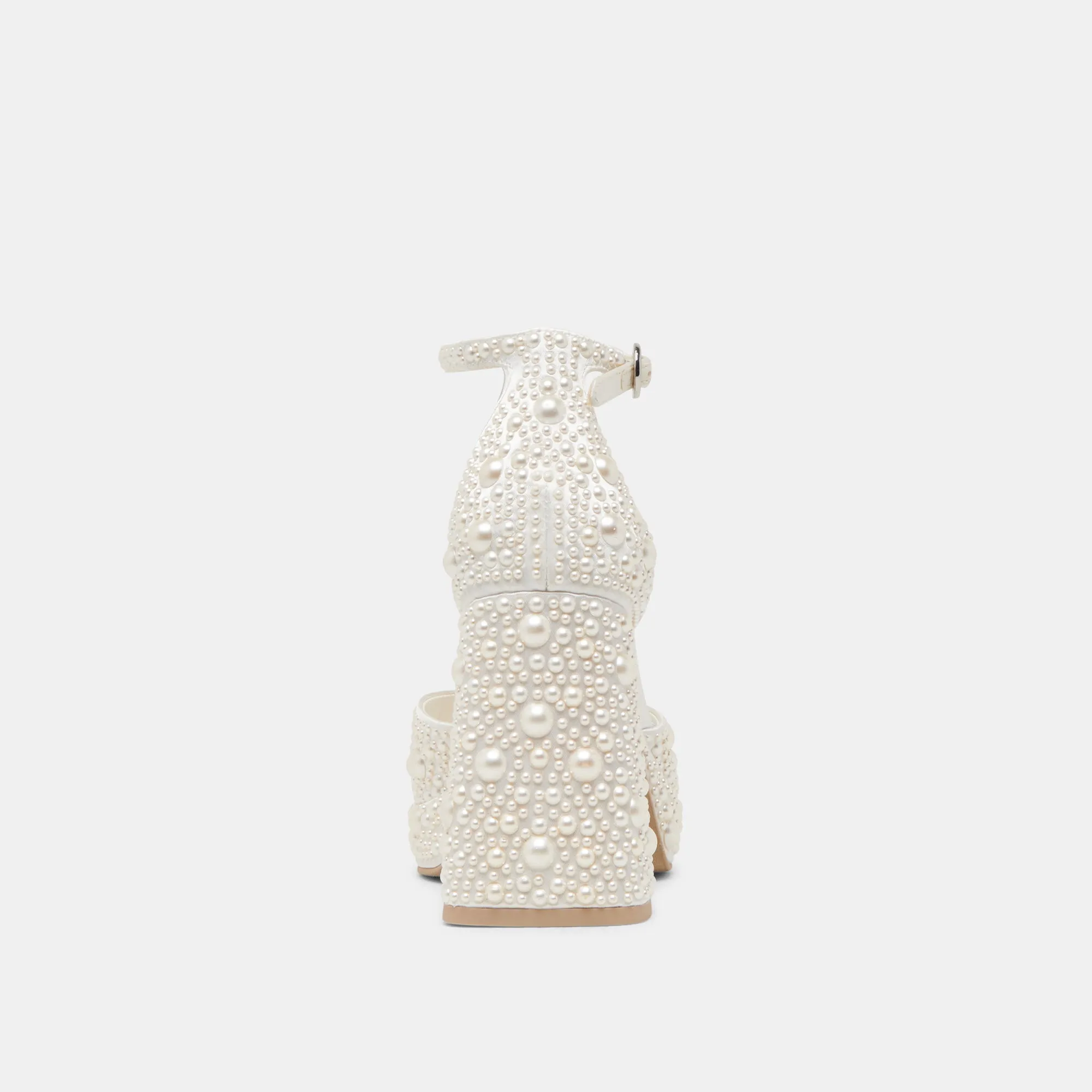 PANDRO PEARL WIDE HEELS TRUE WHITE SATIN