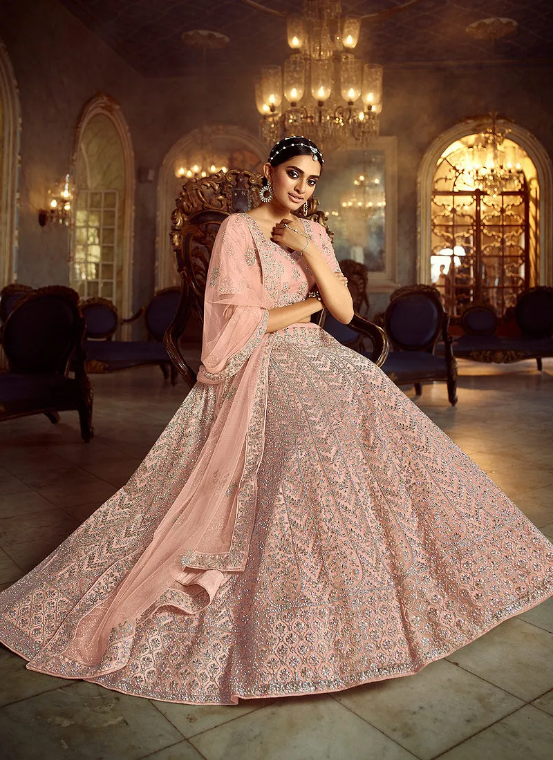 Peach Wedding Lehenga Choli With Handwork Embroidery