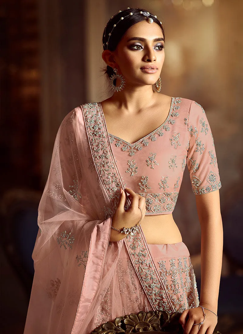 Peach Wedding Lehenga Choli With Handwork Embroidery