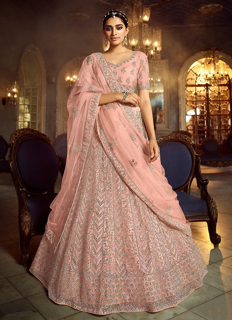 Peach Wedding Lehenga Choli With Handwork Embroidery