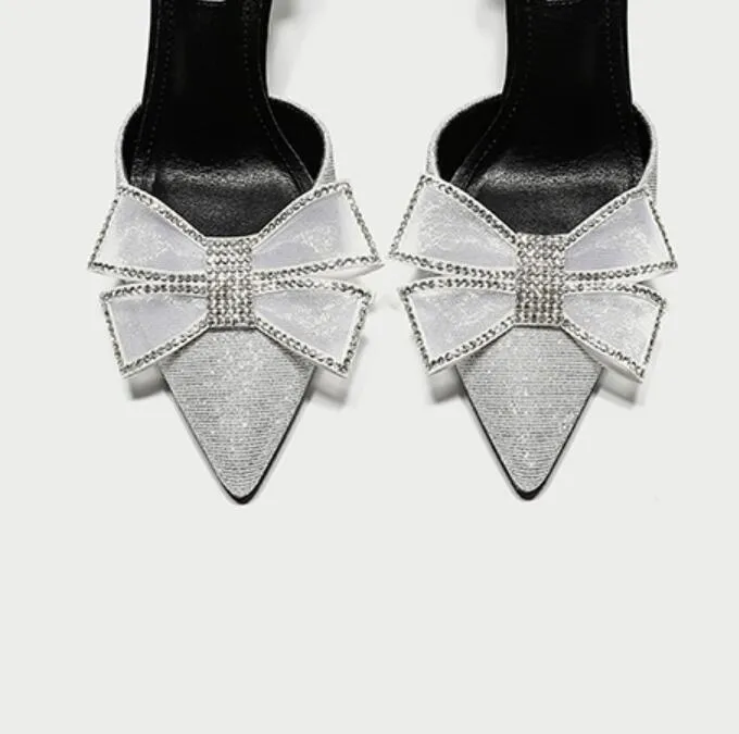 Petite Ankle Strap Glitter Dress Heels With Bow Tie(3/6/8/10cm Heel) GS393