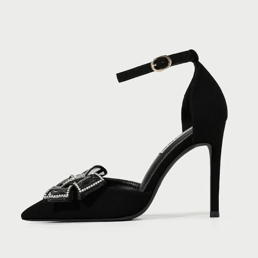 Petite Ankle Strap Glitter Dress Heels With Bow Tie(3/6/8/10cm Heel) GS393