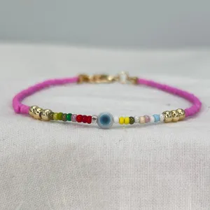 Pink Evil Eye Beaded Summer Anklet: Embrace Protection 