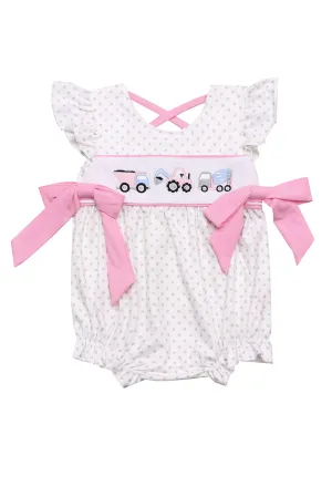 Pink vehicle embroidery baby girl bubble