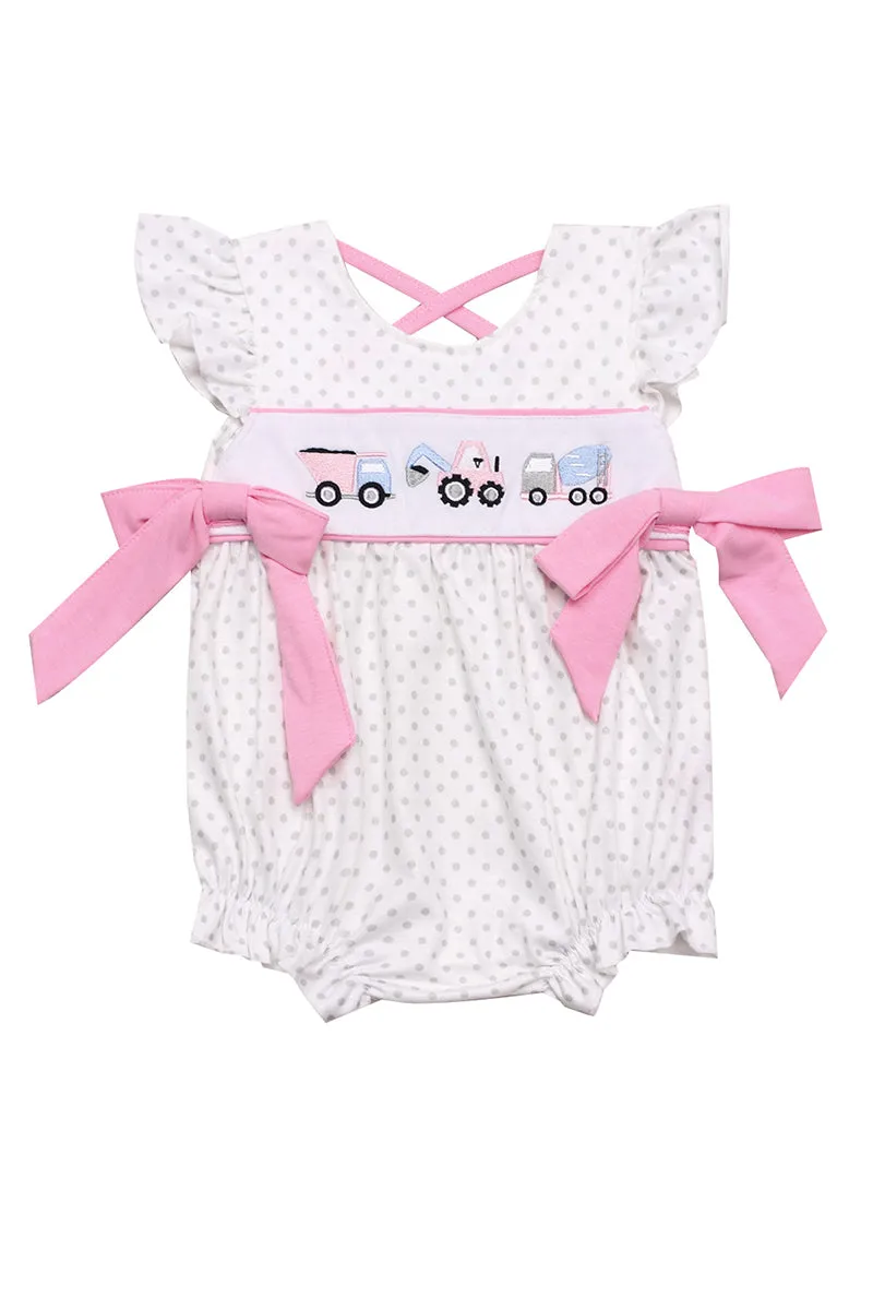 Pink vehicle embroidery baby girl bubble