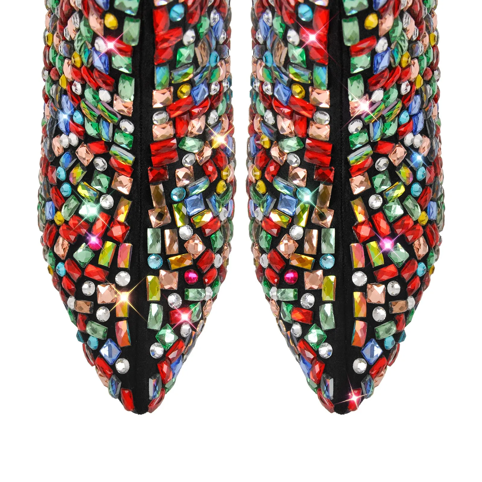 Pointed Toe Colorful Rhinestones Ankle Boots