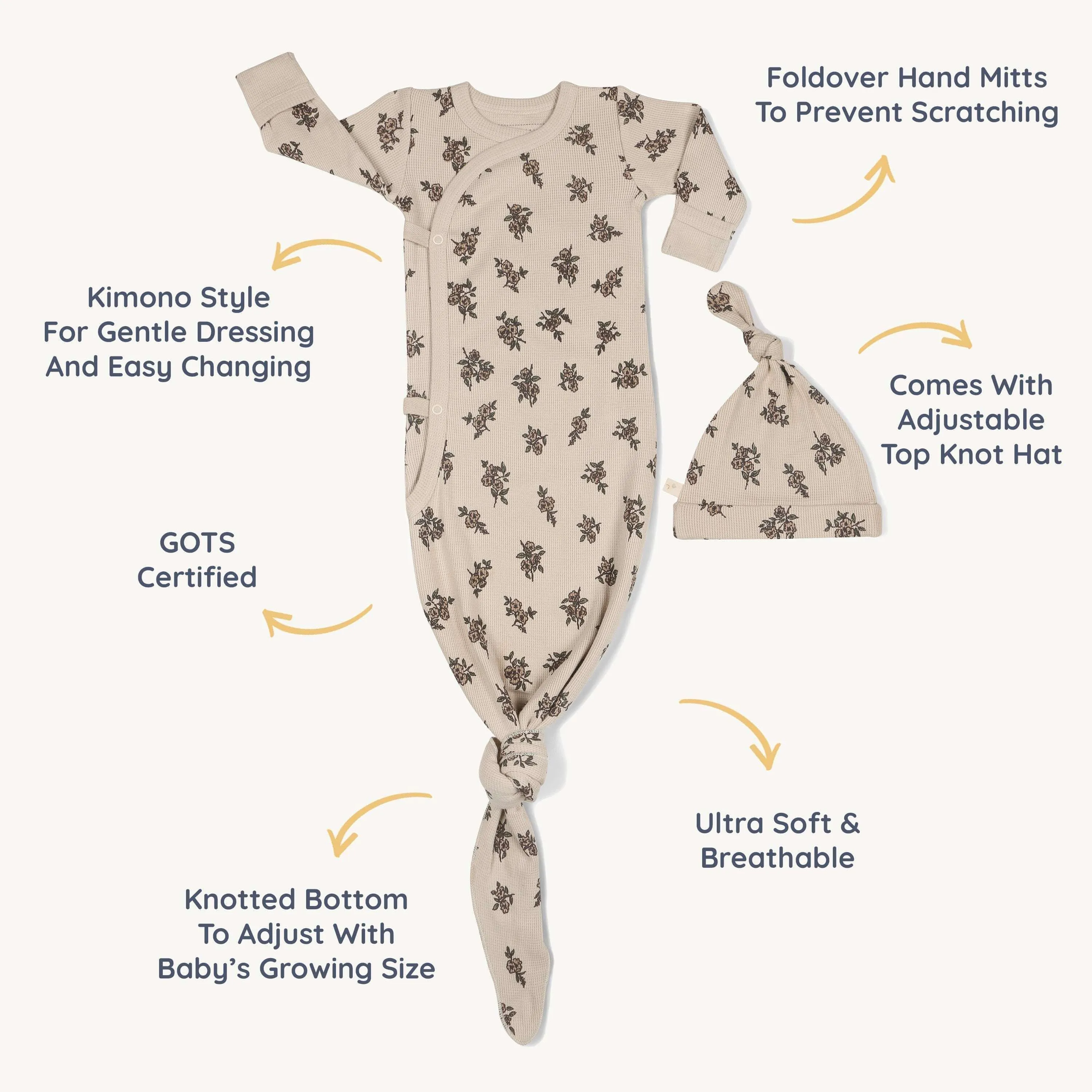 Posy | Organic Kimono Knotted Sleep Gown