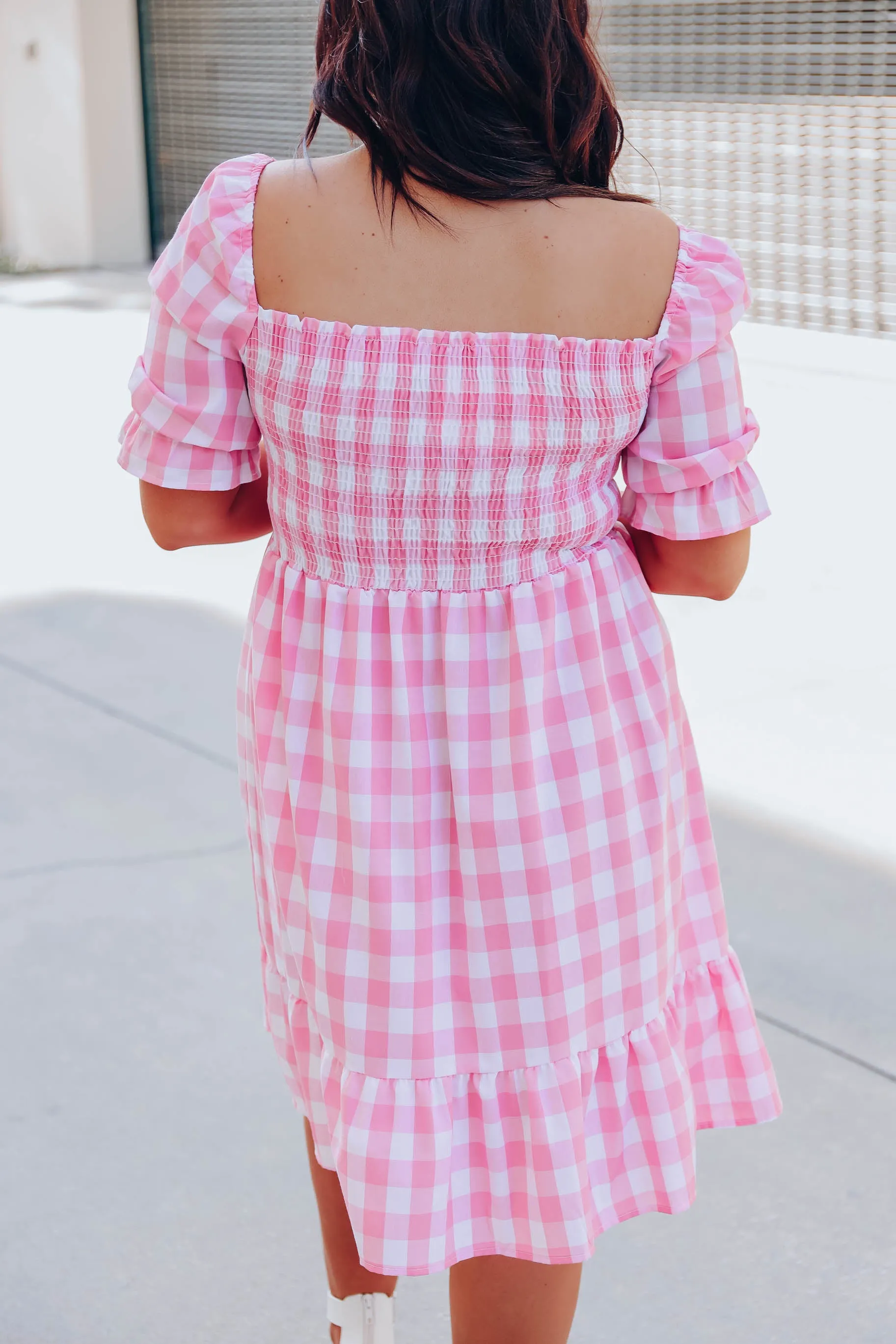 Precious Pink Gingham Midi Dress