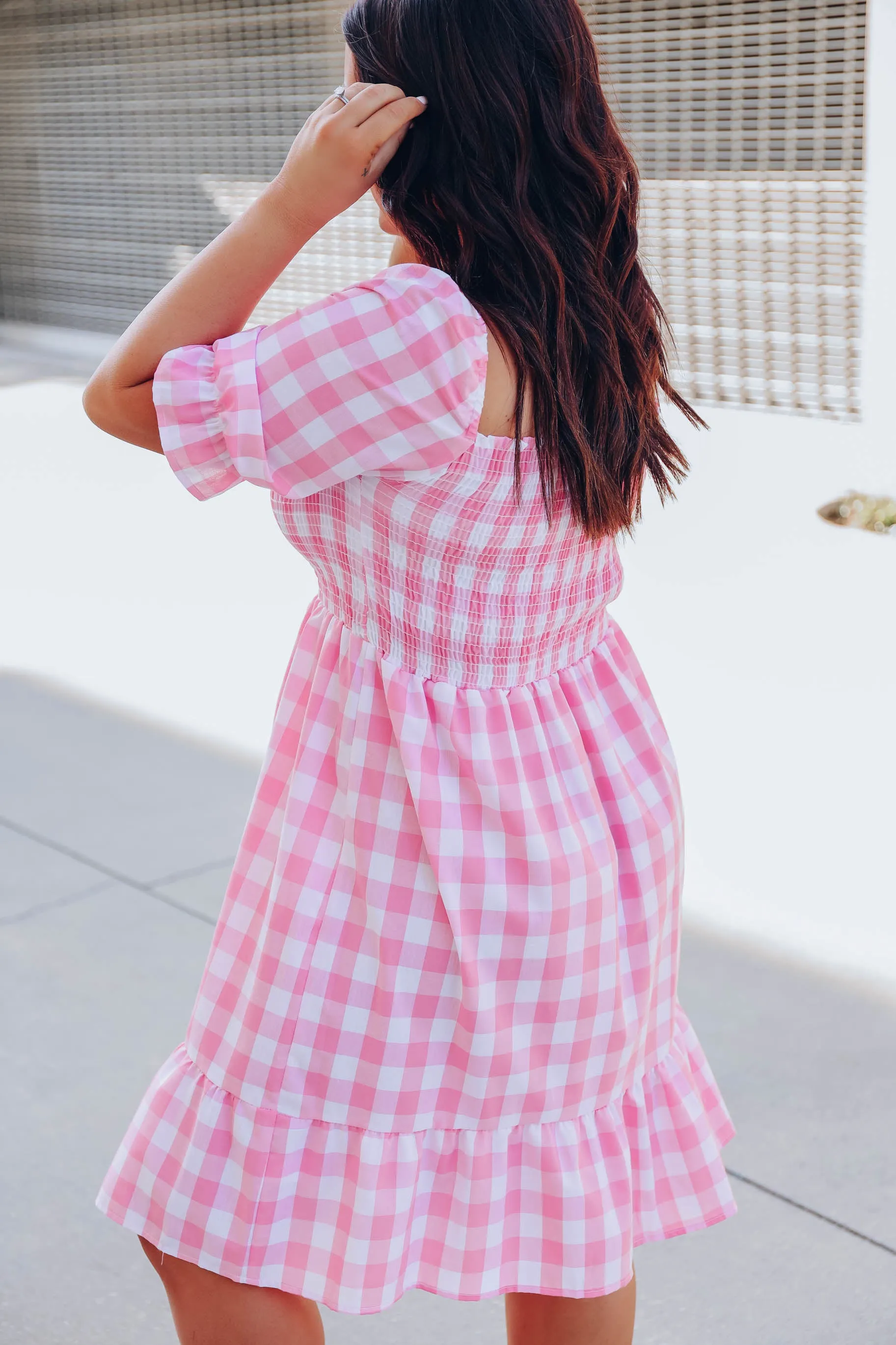 Precious Pink Gingham Midi Dress