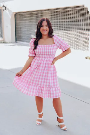 Precious Pink Gingham Midi Dress