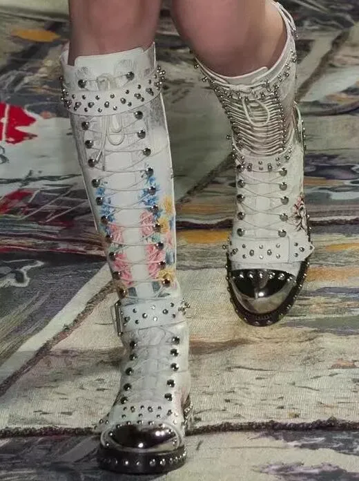 printed flowers Motorcycle Boots