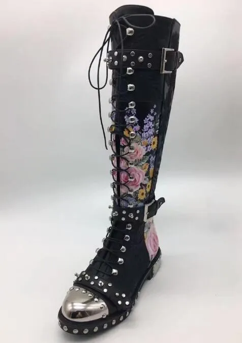 printed flowers Motorcycle Boots