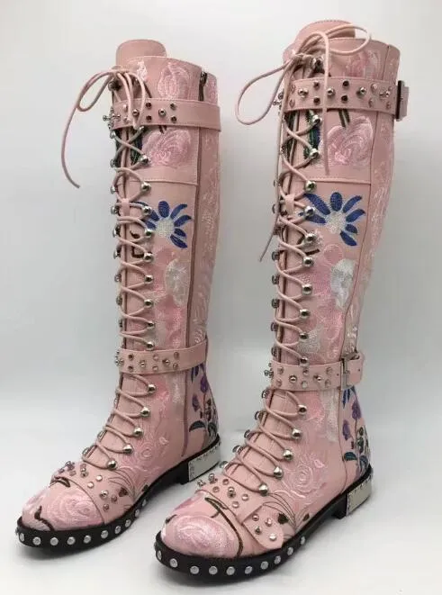 printed flowers Motorcycle Boots