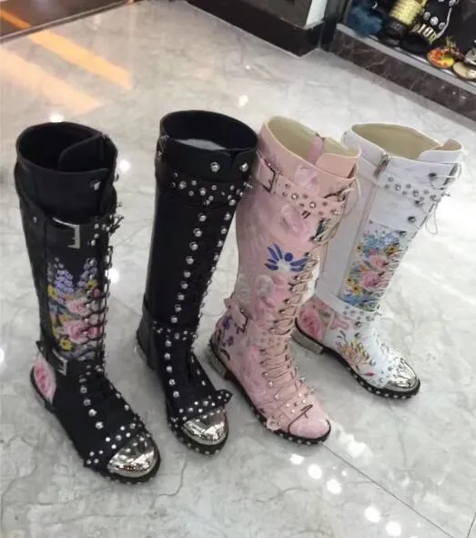 printed flowers Motorcycle Boots