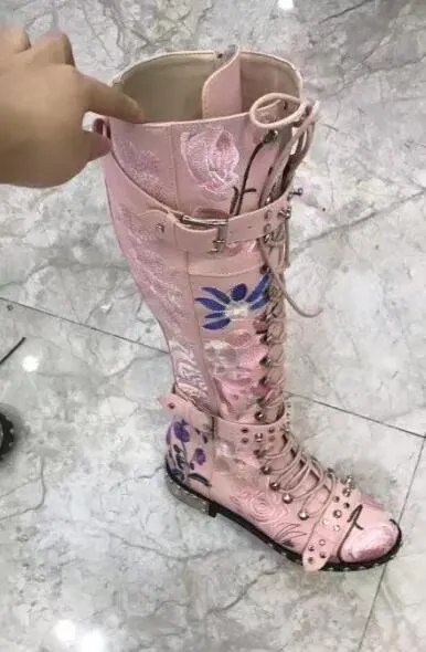 printed flowers Motorcycle Boots