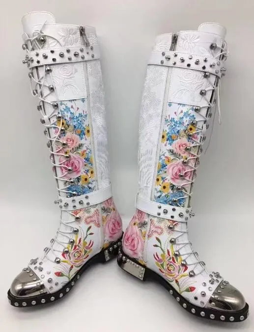 printed flowers Motorcycle Boots