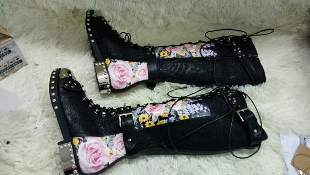 printed flowers Motorcycle Boots