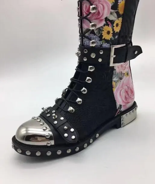 printed flowers Motorcycle Boots