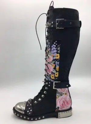 printed flowers Motorcycle Boots