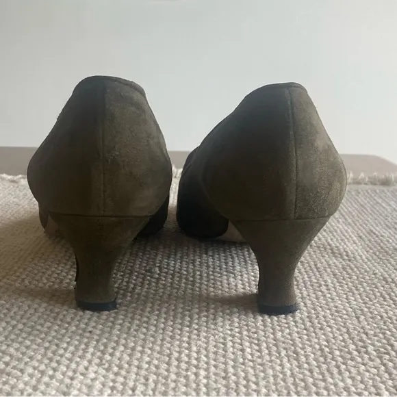 Proxy Olive Green Suede Pumps Embellished Gold Nuggets, Made in Spain, Size 9.5