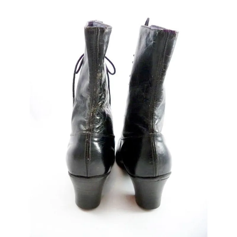 RESERVED Antique High Top Lace Black Leather Boots Womens Titanic Era Well Made Modern Size 6.5