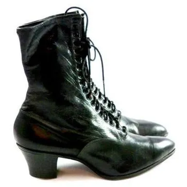 RESERVED Antique High Top Lace Black Leather Boots Womens Titanic Era Well Made Modern Size 6.5