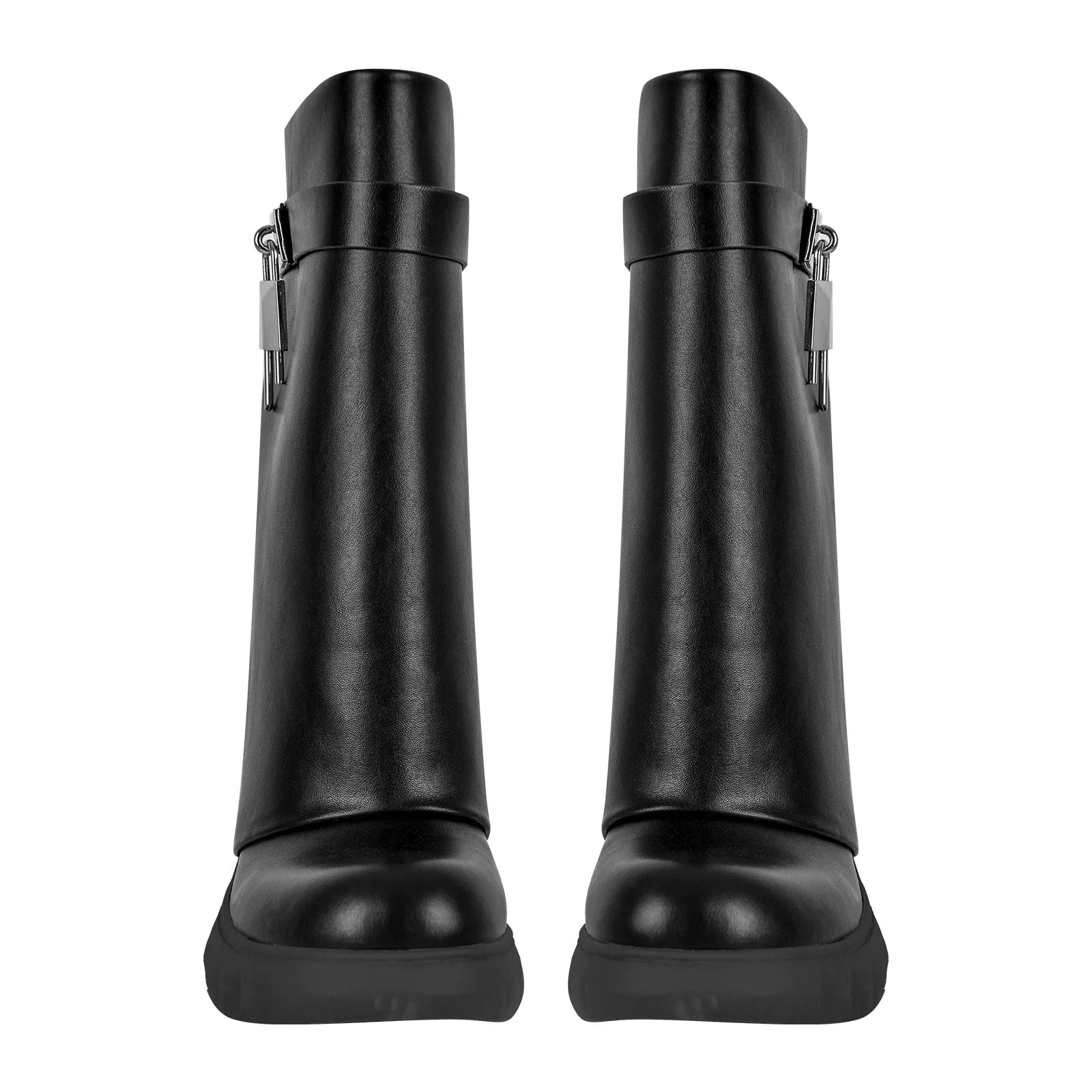Round Toe Wedge Heel Mid-Calf Fold Over Boots