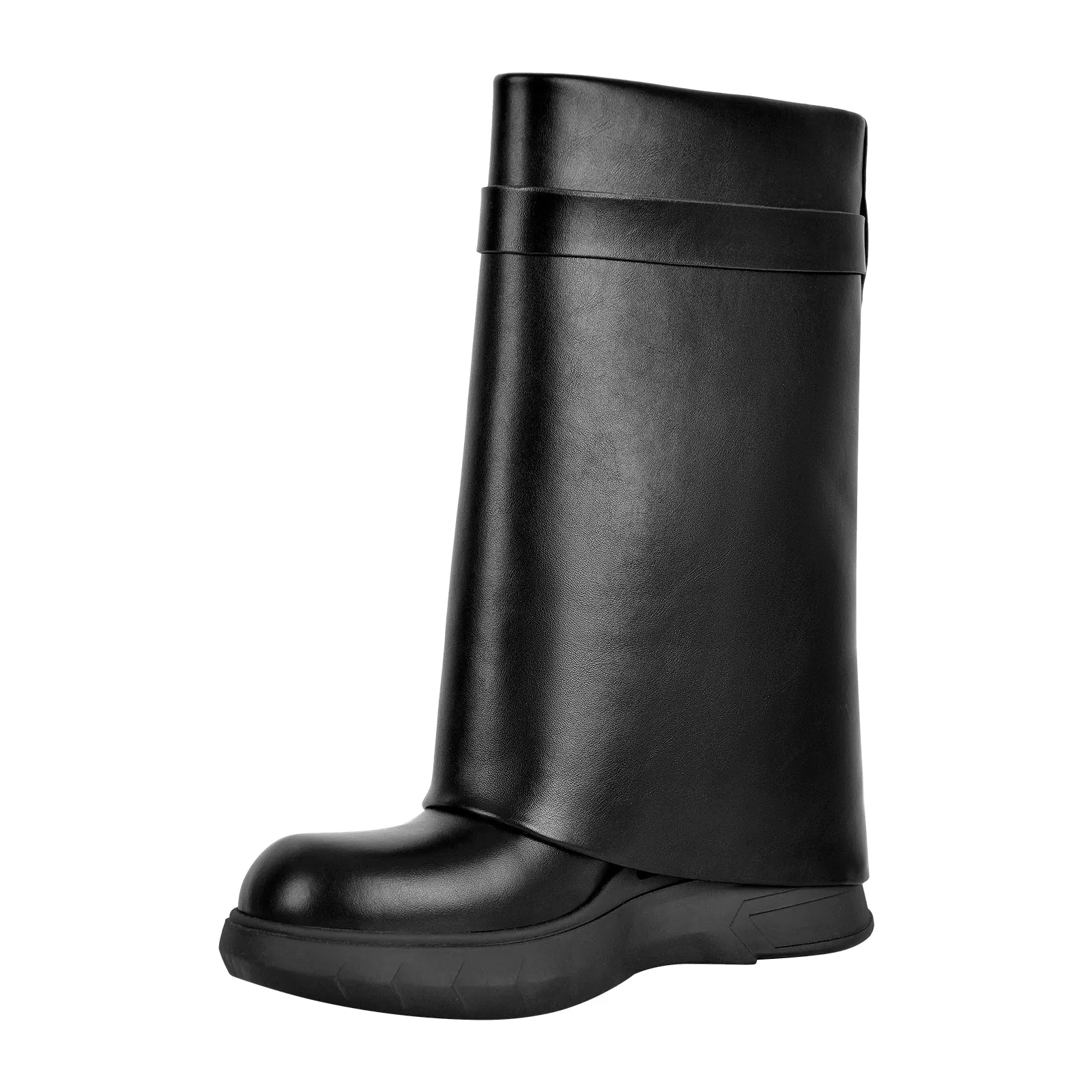 Round Toe Wedge Heel Mid-Calf Fold Over Boots