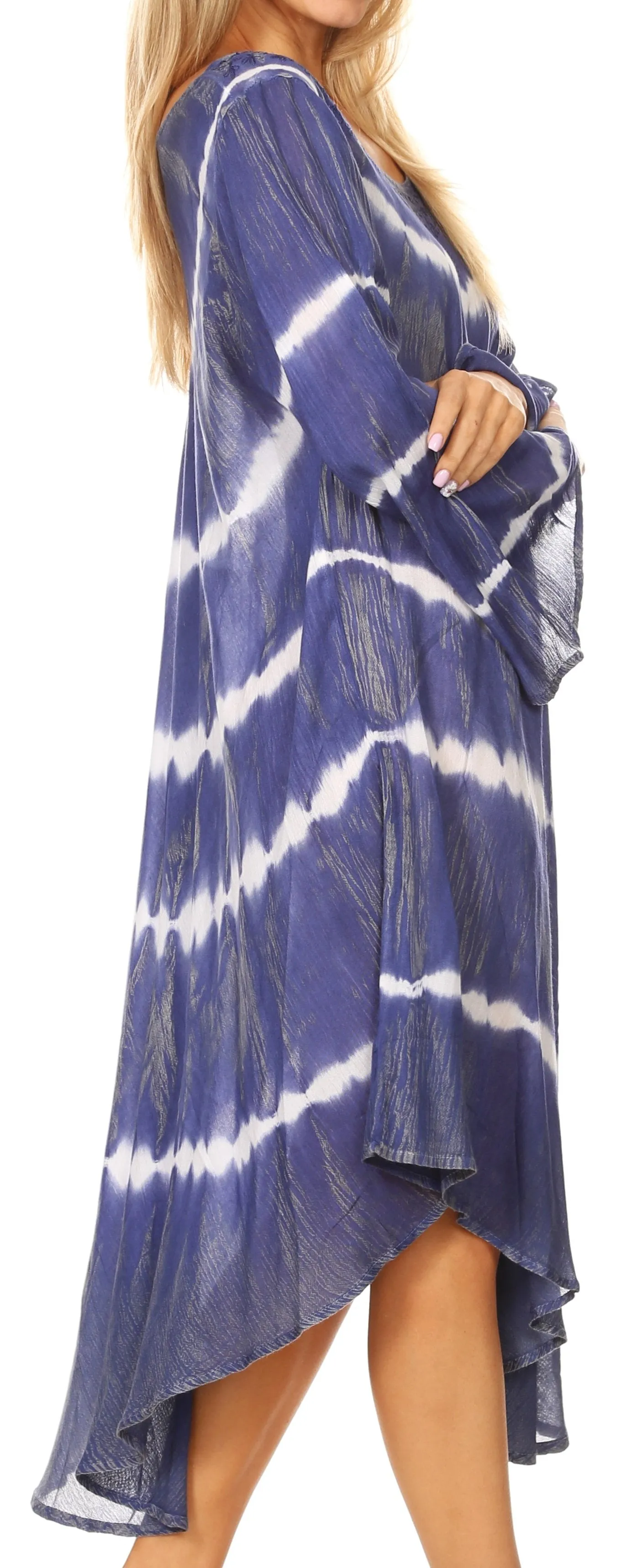 Sakkas Dori Women's Long Sleeves Casual Loose Swing Midi Dress Caftan Cover-up