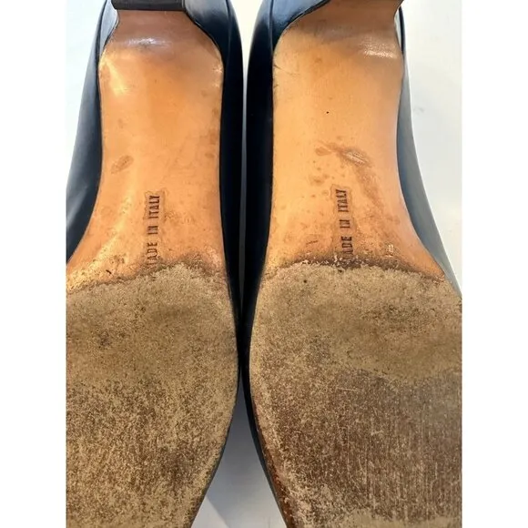SALVATORE Ferragamo Womens Pumps Vintage DQ 38510 Made In‎ Italy Navy 8.5 B