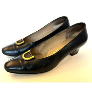 SALVATORE Ferragamo Womens Pumps Vintage DQ 38510 Made In‎ Italy Navy 8.5 B