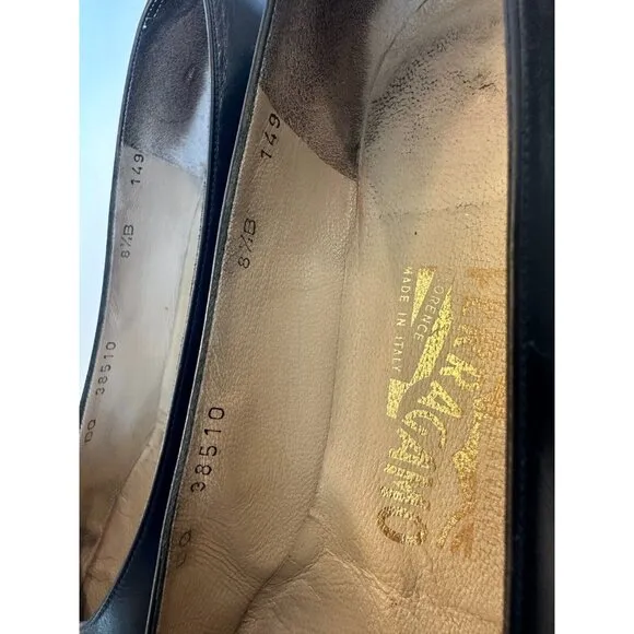 SALVATORE Ferragamo Womens Pumps Vintage DQ 38510 Made In‎ Italy Navy 8.5 B