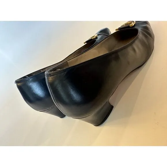 SALVATORE Ferragamo Womens Pumps Vintage DQ 38510 Made In‎ Italy Navy 8.5 B