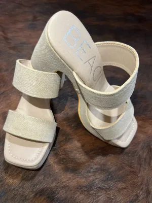 Sand Colored Raffia Platform Sandal