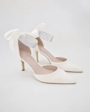 Satin Wedding Heels with Rhinestones Strap
