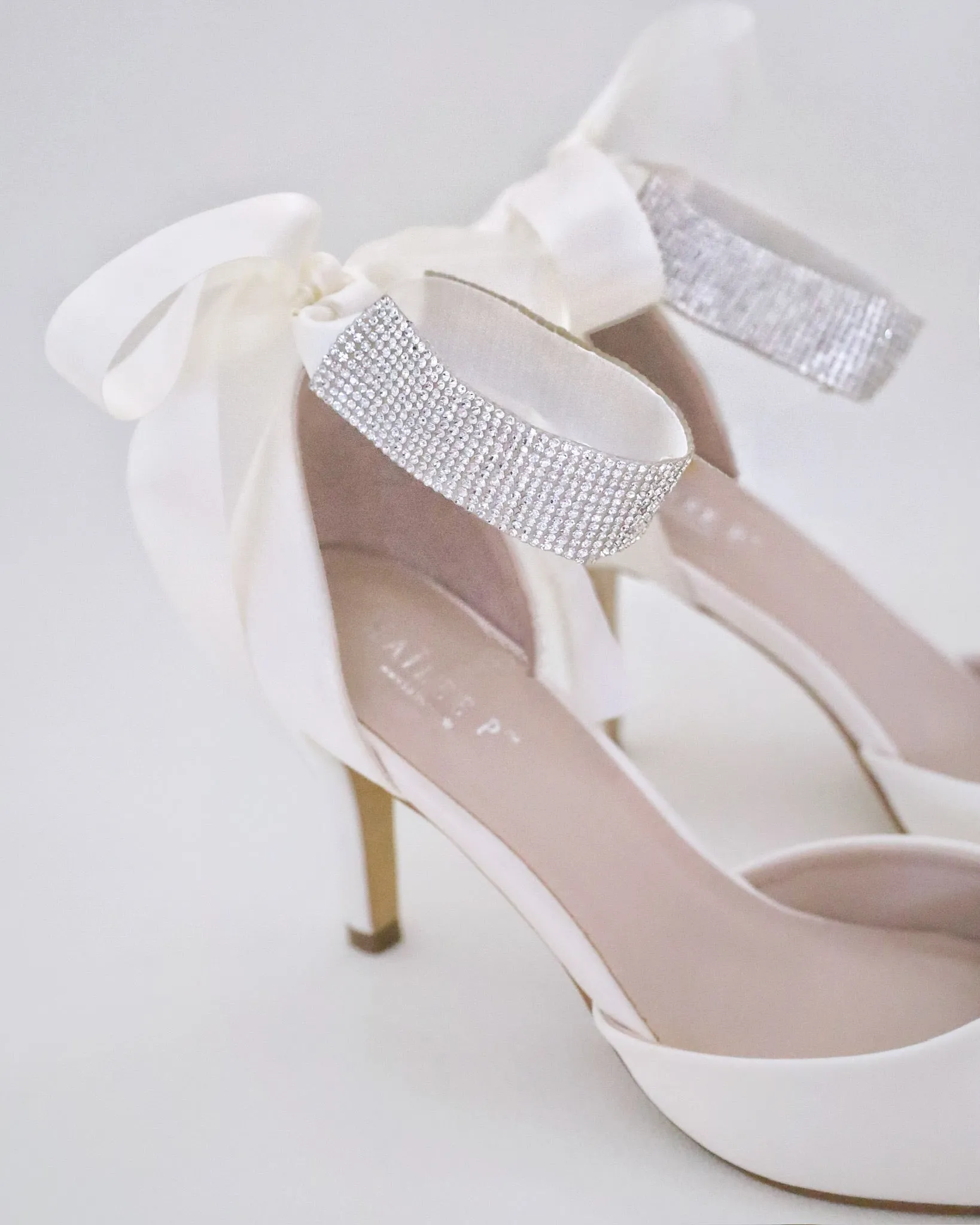 Satin Wedding Heels with Rhinestones Strap