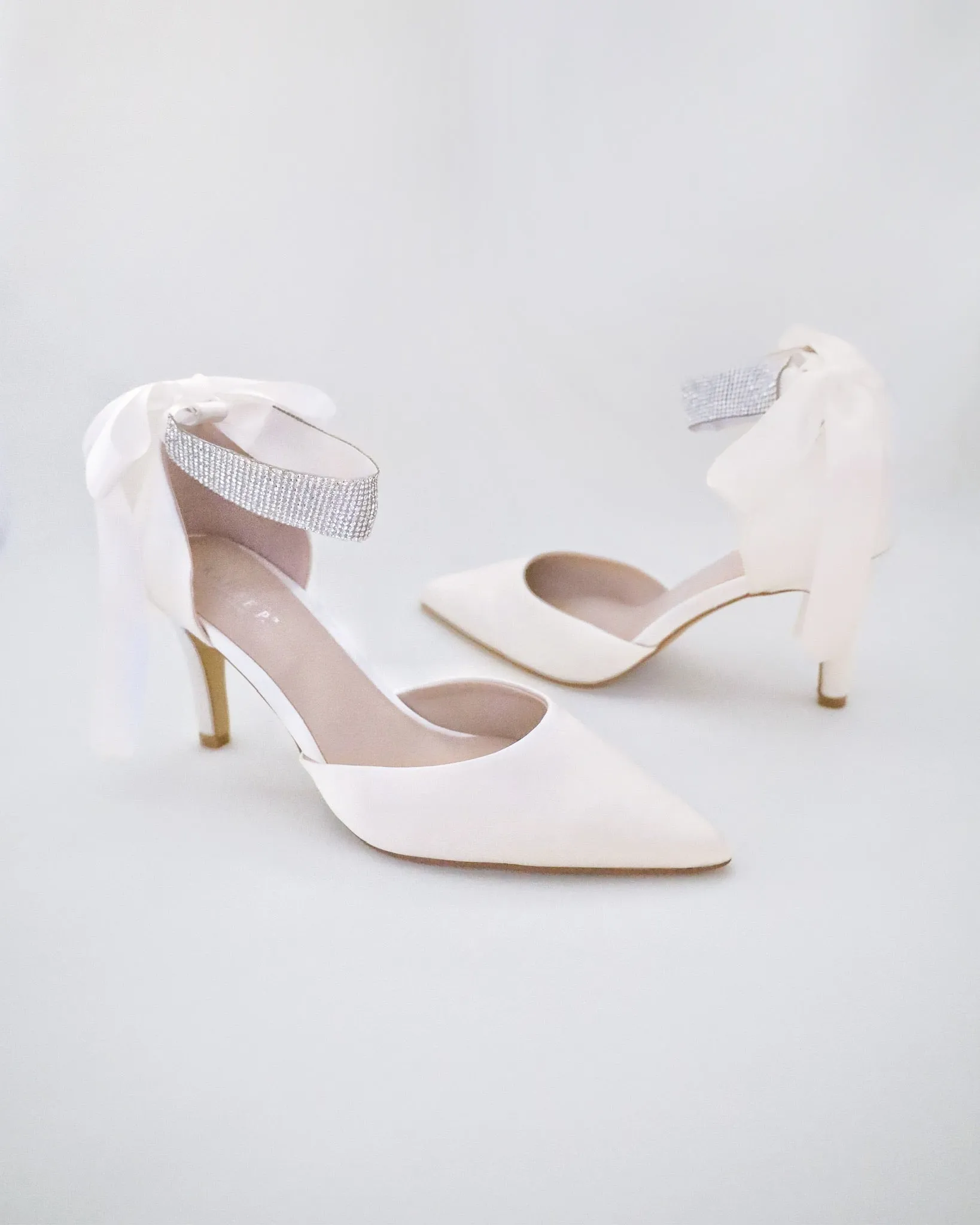 Satin Wedding Heels with Rhinestones Strap