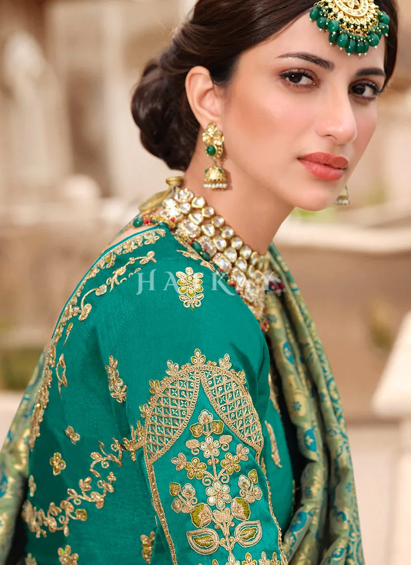 Sea Green Embroidered Banarasi Silk Saree