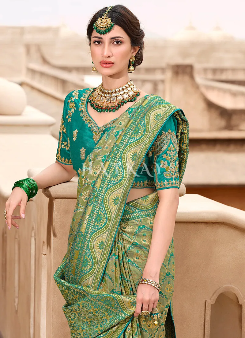 Sea Green Embroidered Banarasi Silk Saree