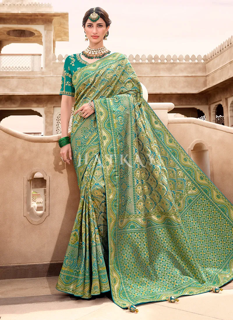 Sea Green Embroidered Banarasi Silk Saree