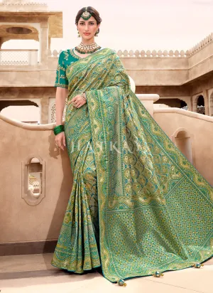 Sea Green Embroidered Banarasi Silk Saree