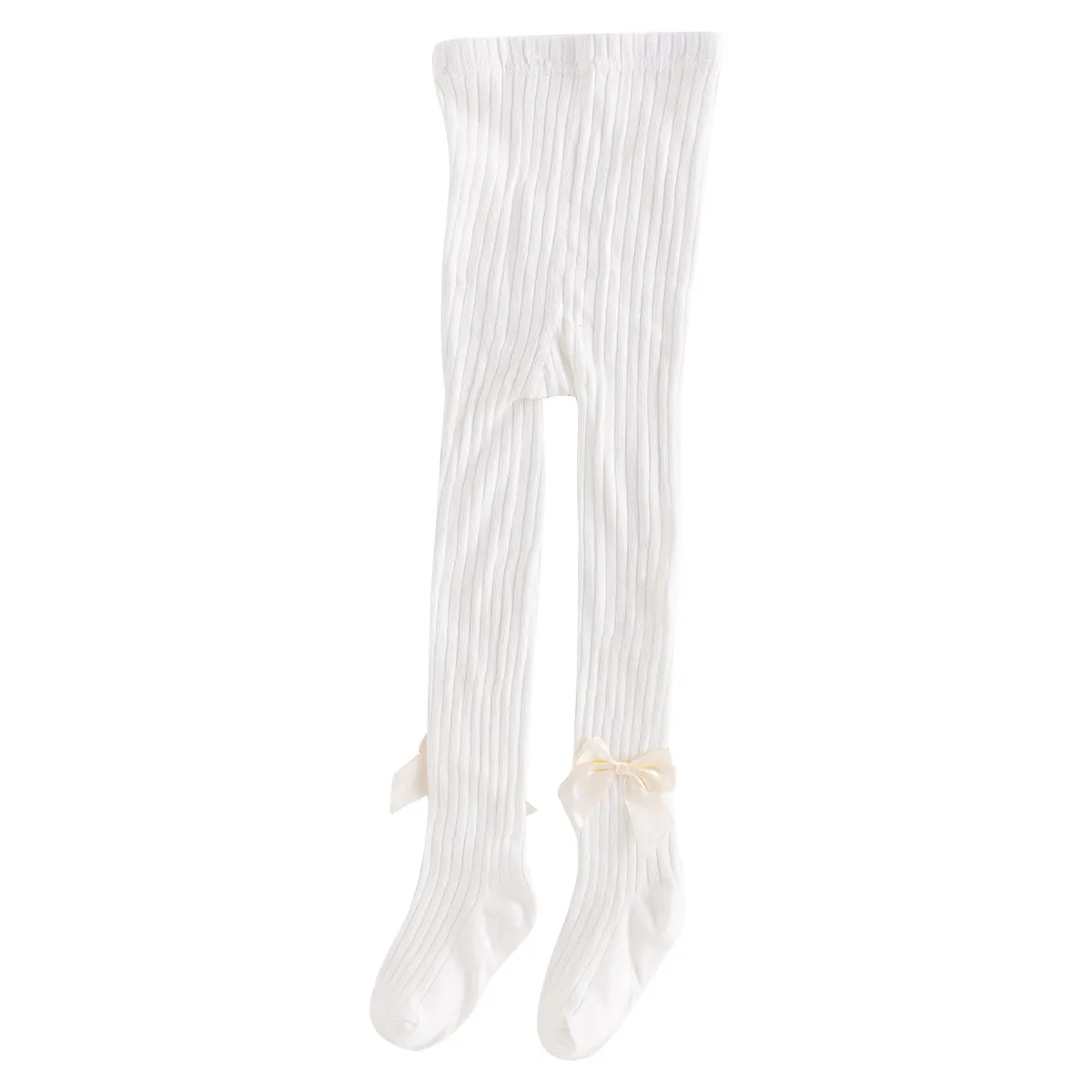 Seamless Cable Knit Tights with Bow for Baby Girls