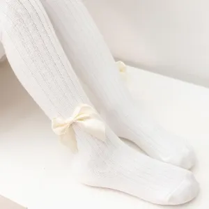 Seamless Cable Knit Tights with Bow for Baby Girls